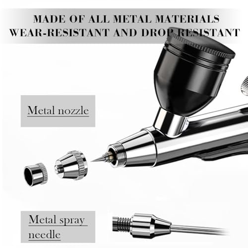 Kabelloses Airbrush Set mit Kompressor – Tragbare Airbrushpistole für Kuchendekoration Nageldesign Make-up Tattoos Modell- und Gesichtsbemalung (Schwarz)