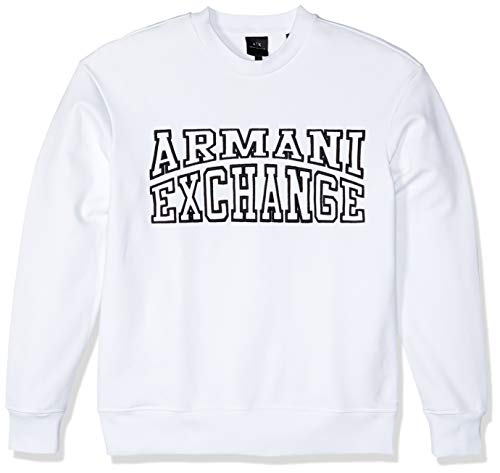 A|X Armani Exchange Men's Crew Neck Pullover with Large Tonal AX Chest Logo, White, M