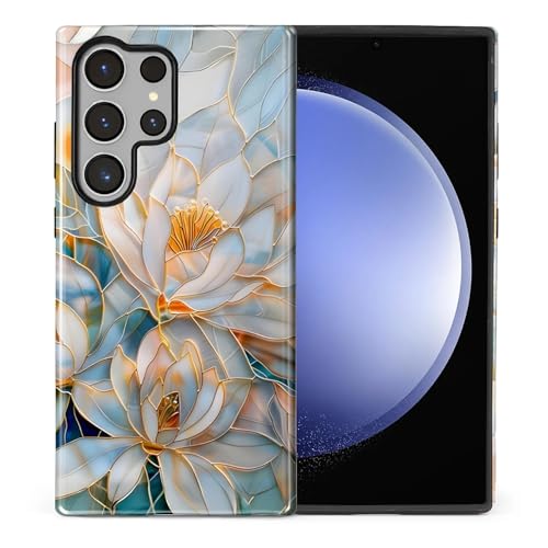 Coque Samsung S24 Ultra fleur dorée verre dépoli protection élégante