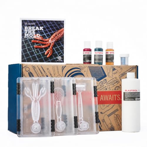 Man Crates Lure Making Kit Soft Plastic Fishing Lure Making Kit with Molds Plastisol Color Glitter & Scent DIY Fishing Lure Set Great Gift for Men & Fishermen