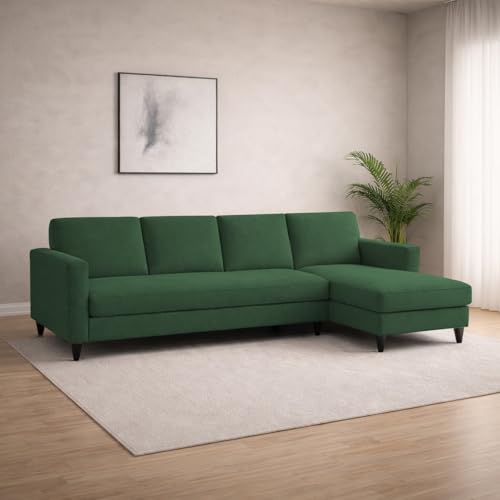 Image of Carlos RHS 4 Seater L Shape Sofa Set for Living Room & Home Office Furniture, Modern Durable Sectional Corner Sofa Couch, Premium Fabric Comfortable Seating with Strong Frame (Green)