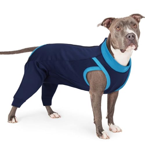 PUMYPOREITY Erholungsanzug Hund, Body Hunde Nach Op Rüde Bandage Hund Hinterbein Postoperative Kleidung für Hunde(Marineblau, L)