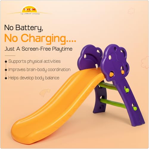Image of Toyzone Tree Slide - Purple & Orange | Baby Play Slide | Indoor & Outdoor Baby Slider | Easy Assembly | Safe Rounded Design | Kids Slide for 3-5 Years