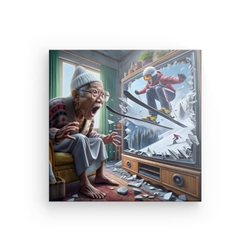Toile murale sauteur de ski au design graphique et format carré