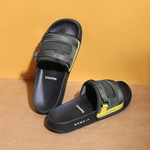 Image of CHUPPS Element Grey & Black Drift Orthopedic Slippers | Soft Footpharma Footbed | Breathable Ventilation Holes | Lightweight Flip Flops | Anti-Skid Chappals for Everyday For Mens