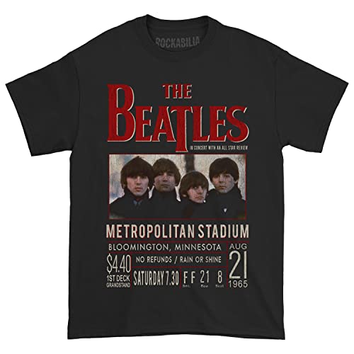 Rockabilia Beatles Metropolitan Stadium T-shirt pour homme Coupe ajustée Noir - Les Beatles, Paul McCartney, John Lennon, RIngo Starr, George Harrison Rockabilia Beatles Metropolitan Stadium T-shirt pour homme Coupe ajustée Noir
