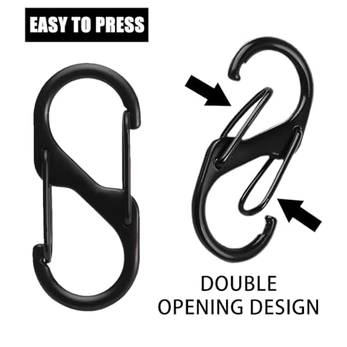 Image of PROBEROS 10Pcs Dual Hook S Carabiner Clips, Quick Release | Multipurpose Backpack Camping Hooks, Quick Release, Durable Mini Organizers for Travel, Hiking, Home, Black, Pack of 10