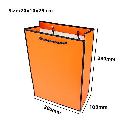 PACK4YA - 2 x Paper Bags Pouches, Black Edge Matt Laminated Gift Bags, Kraft Present Bag with Handles for Birthday, Wedding, Christmas, Party, Shopping, Baby Shower, Retail, 20x10x28 cm (Orange, 2Pcs)