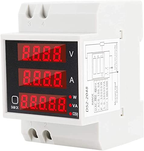 ATEC - Voltmetro Amperometro Multifunzione LED AC200-450V / 0.0-99.9A Triplo Display per DIN-RAIL (D52-2048)