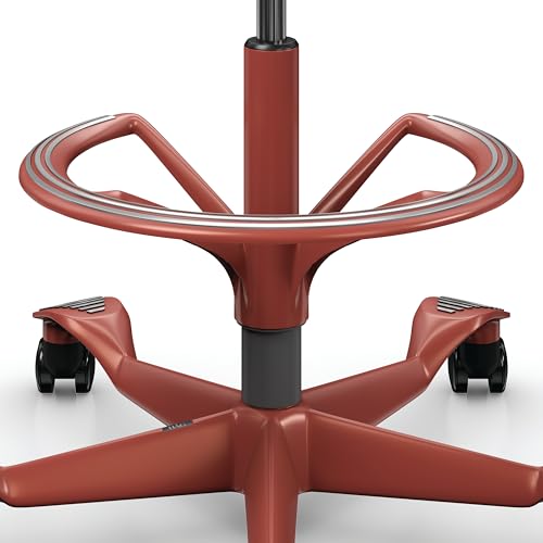 Image of HAG Capisco Sit to Stand Chair-Blush Rose Frame-Upholstered Black Onyx Vinyl-with Foot Ring