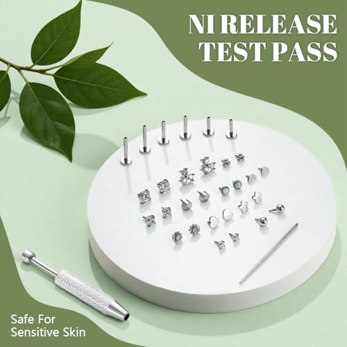 Image of SANNIDHI Earrings Set for Women Hypoallergenic Surgical Steel Internal Thread Stud Piercing Jewelry for Tragus Helix Cartilage Conch Nose Plated Lip Labret Medusa Piercing