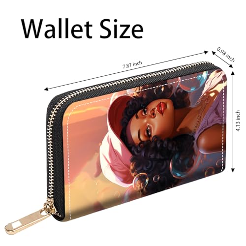 Fashion African American Girl Print Women Large Capacity PU Leather Zip Around Wallet, Multifunctional Clutch Purse for Cash/Card/Coin/Smart Phone2