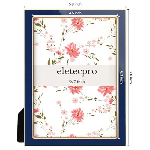Image of eletecpro 5x7 Enamel Picture Frame Set of 2 with Real Glass Cover, Cute Photo Frame with Gold Metal Edge, Horizontal and Vertical Display Pictures 5 by 7 for Tabletop and Wall Decor, Navy