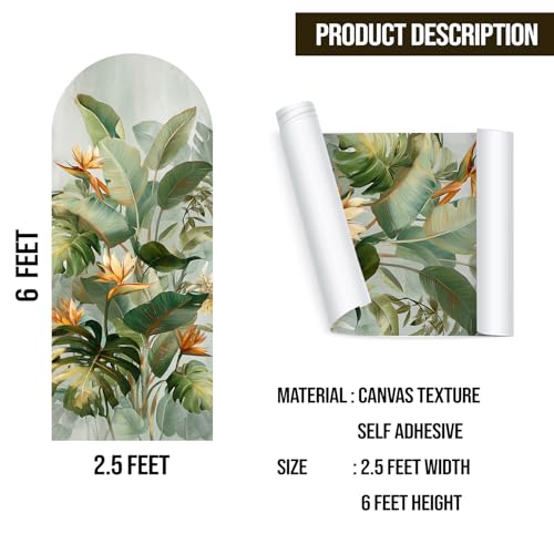 Image of PAPER PLANE DESIGN Tropical Arch Wall Mural - Peel & Stick Banana Leaf & Bird of Paradise Wallpaper - Waterproof Self Adhesive Canvas Texture for Bedroom, Living Room & Entryway, 6ft x 2.5ft (C)