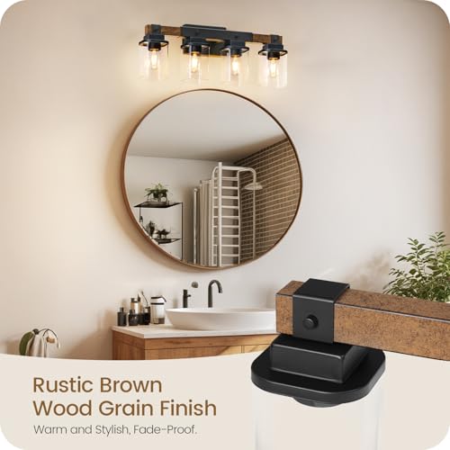 GOEBLESON 4-Light Bathroom Light Fixtures, Farmhouse Vanity Lights for Bathroom with Glass Square Shade, Rustic Vanity Lights, Sconce Wall Light, E26 Base (Bulbs Not Included), ETL Listed FS09BD05 by GOEBLESON - Image 3