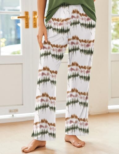 Image of Ekouaer Pajama Sets for Women 2 Piece Short Sleeve Pj V Neck Chest Pocket | Ladies Pajama Sets with Printed Long Pants, Soft Matching Pj Sleepwear, Casual Loose Fall Loungewear, S-XXL