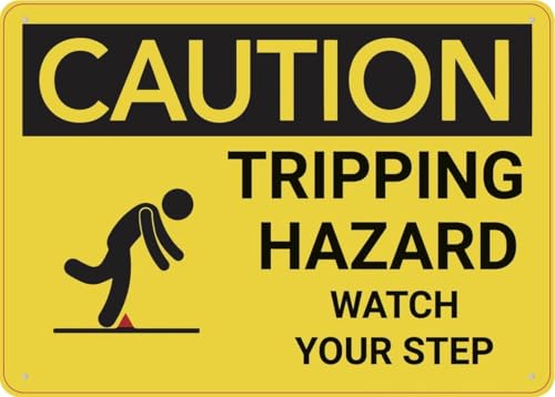 Caution Tripping Hazard Watch Your Step Wall Sign Outdoor, Uv Printed Rust Free Aluminum 12 X 8 In,Yard Sign For Home, Business, Driveway Alert