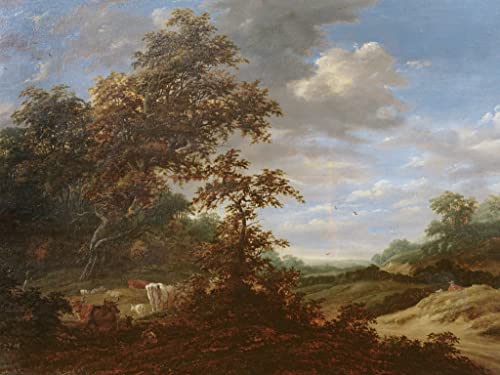 Décoration murale 60x90cm grand tableau paysage boisé avec du bétail pour maison