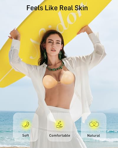 Image of Niidor Adhesive Bra Strapless Ultra Sticky Invisible Push up Silicone Bra Multiple Colors Sizes Reusable for Backless Dress