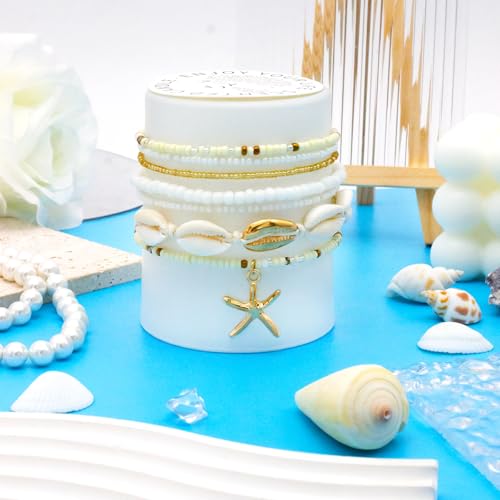 Shell Summer Beach Bracelets for Women Seashell Bracelets Boho Layered Beaded Bracelets Set Starfish Bracelets Handmade Stretch Bracelets Summer Beach Jewelry Accessories Gifts4