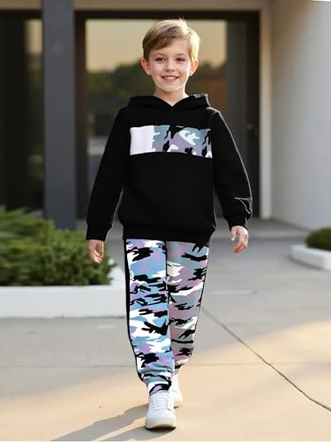 Image of 2-6T Toddler Baby Boy Clothes Long Sleeve Hooded Pullover Colorblock Sweatshirt + Pants 2pcs Fall Winter Outfit Set