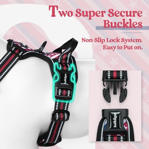 Image of rabbitgoo Dog Harness No Pull with 2 Leash Clips, Adjustable Soft Padded, Reflective Oxford No Choke Pet Vest with Easy Control Handle for Large Dogs, Red Stripe, M