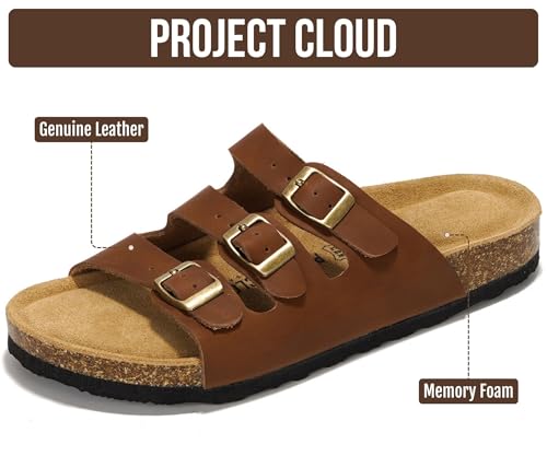 Image of Project Cloud 100% Genuine Leather Summer Sandals for Women 2026 - Memory Foam & Cork Footbed Beach Vacation Essentials Womens Sandals Comfortable Lightweight Slides for Women Footwear (Capri)