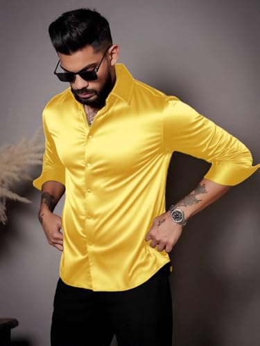 Image of IndoPrimo Men's Stylish Solid Satin Casual Shirt for Men Full Sleeve