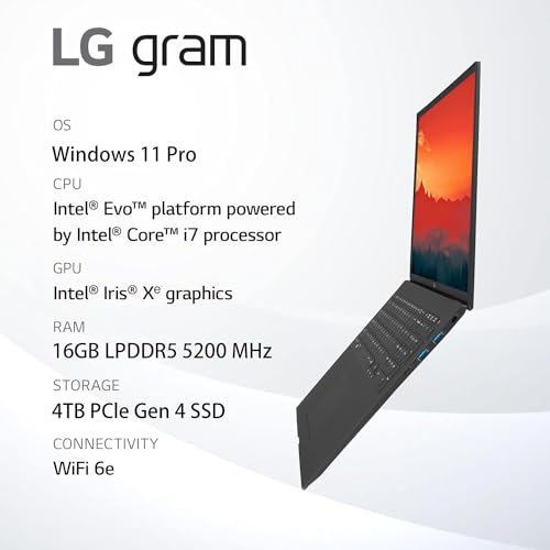 Image of LG 2024 Gram 16 Lightweight Business Laptop, 16 inch Touchscreen WQXGA Display, Intel Evo Core i7-1360P(12-Core), 16GB DDR5 RAM, 4TB SSD, Intel Iris Xe Graphics, WiFi 6E, Backlit KB, Windows 11 Pro