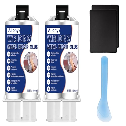 ALLONY Pegamento Metal, 200ML Soldadura en Frio para Metal, Masilla para metal, Pegamento dos Componentes, Alta Temperatura, Resistente al Agua, Reparación Rápida en Superficies de Fundición