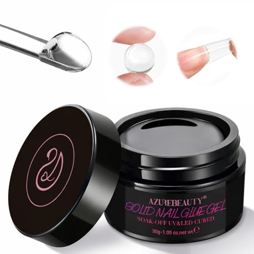 AZUREBEAUTY Solid Nail Glue Gel for Nail Tips, 30g Gel Nail Glue for Acrylic Nails, Clear Hard 3D Gel for False Nail Tips, Super Strong Gel UV Light Cured, DIY Nail Art Home and Salon Use