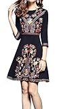 LAI MENG FIVE CATS Women's Premium Embroidered Floral Round Neck Cocktail Formal Mini Dress