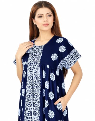 Image of Keyocean Women's Cotton Printed Nighty Night Gown Maxi Free Size (Pack of 2) Blue&Green