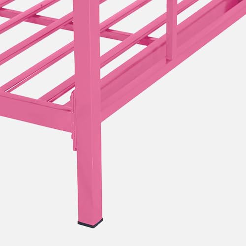 Image of Pilio Twin Over Twin Metal Bunk Beds for Kids | Bunker Bed for Adults | Double Decker Bed for Kids Room Furniture | Frame Only, Mattress not Included (Pink)