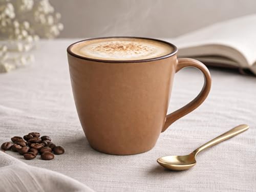 Image of Bodhi House Handcrafted Ceramic Coffee Mug Set of 6 Pieces (350 Ml), Stoneware Tea Cup Microwave Safe Large Milk Mug, Glossy Finish Ideal for Daily use, Casual Gatherings and Gifting, Terracotta Brown