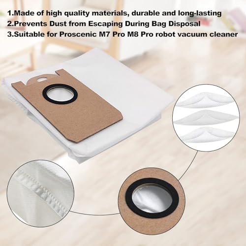 6 Pack Dust Bags for Proscenic M7 Pro, Leakproof Dedicated Large Capacity for iHome AutoVac Nova Vacuum Bags Vacuum Cleaner Accessory