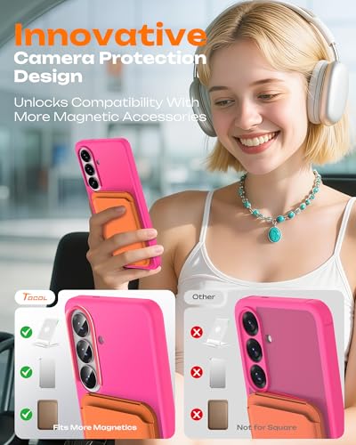 Image of TOCOL for Samsung Galaxy S26 Case, Compatible with Magsafe, Full Camera Protection, Built-in Magnetic Ring, Drop Protection, Translucent Matte Phone Case for S26 6.3 inch (Hot Pink)