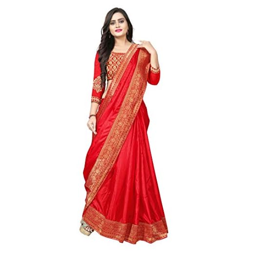 AARADHYA FASHION Women's Jacquard Silk Blend Saree With Blouse Piece (Bahubali-Red_Red)