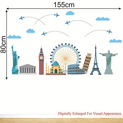 WS072 Worlds Wonders Monuments Building Icon Travel PVC Vinyl Wall Sticker (155 cm X 80 cm)