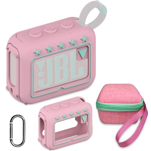 JCHPINE Silicone Cover and Hard Travel Case for JBL Go 4 Bluetooth Speaker