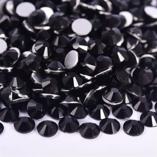 Hotfix Pedrería Strass de cristal negro for decoración uñas, diamantes imitación con parte posterior plana, pegamento tipo chorro en piedras, sin fijación por calor for(Jet Black,SS8-1440pcs)