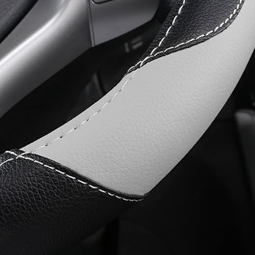 Image of Leather Steering Wheel Cover for Ford F-150, Ram, Tundra, Tacoma, 15.5 inch-16 inch | Large-Size Fits Cars Trucks, Microfiber Leather, Anti-Slip Breathable Auto Steering Wheel Protector, Grey