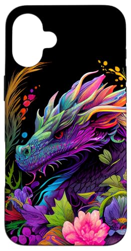 水彩のドラゴンの花の美しいアート カラフルなグラフィック スマホケース iPhone 16 Plus 用