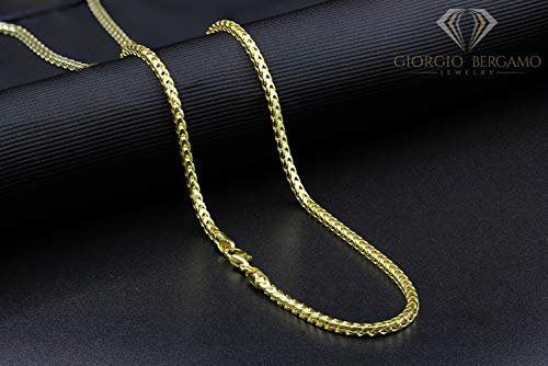 Giorgio Bergamo 925 Italian Sterling Silver 1mm - 5.5mm Solid Franco Chain, Yellow Gold Plated Square Box Link Necklace, Bracelet or Anklet3