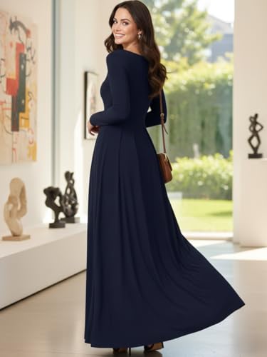 Image of KOH KOH Womens Long Sleeve V-Neck Flowy Modest Elegant Evening Maxi Dress
