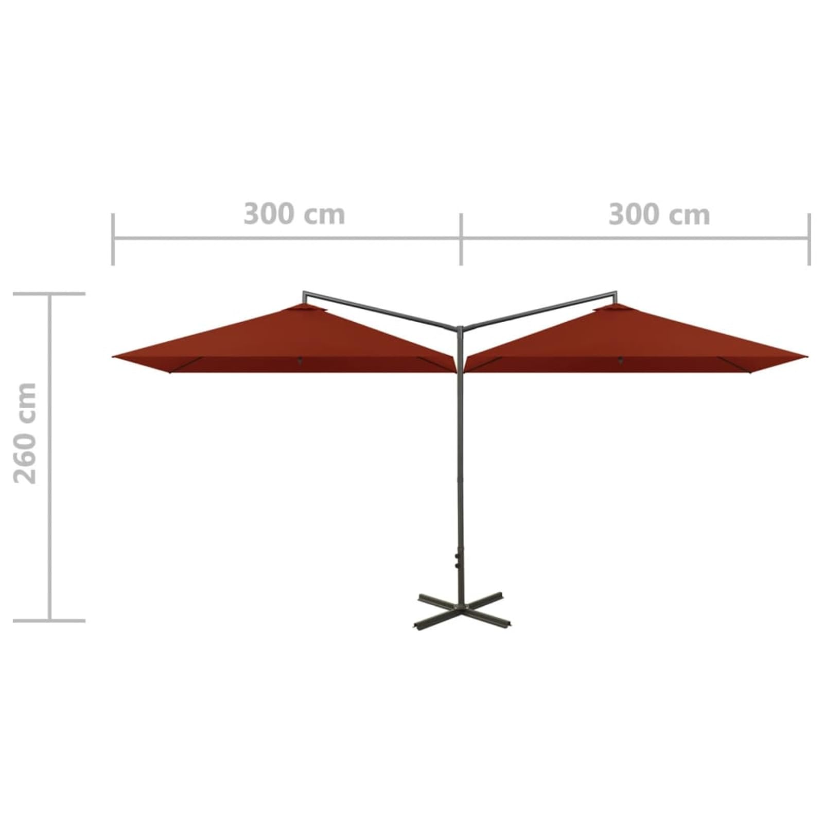 Homgoday Sombrilla Doble con Poste de Acero Terracota 600x300 cm Sombrilla de Jardín, Protección UV Sombrilla Jardín Grande Orientable Jardín Parasol Balcón