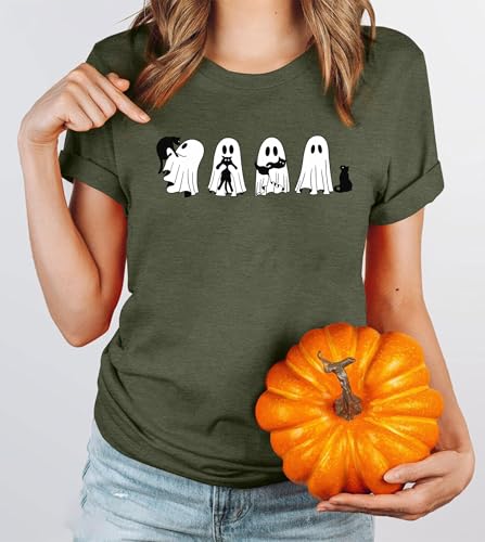 Halloween Ghost Cat Shirts for Women Cat Lovers T-Shirt Gifts Retro Fall Spooky Season Tees Tops3
