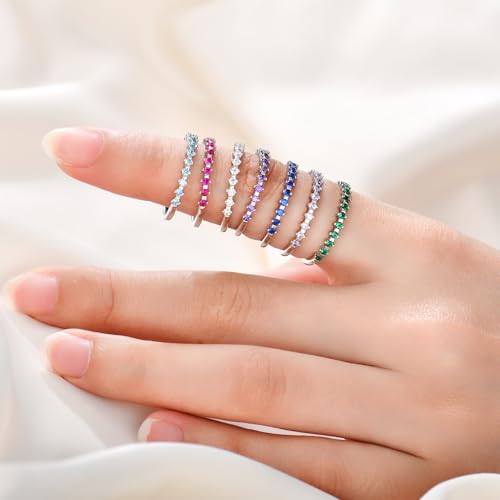 JO WISDOM Stackable Ring Eternity Bands for Women 925 Sterling Silver Cubic Zirconia Half Eternity Stacking Rings 5