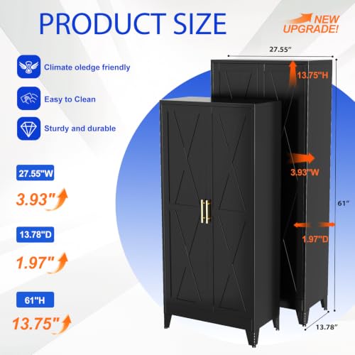 Image of GAIOUS 61 inch Tall Kitchen Pantry Cabinet,Metal Storage Cabinet Black Cupboard | Steel Office Cabinet, Freestanding Bookcase with 2 Doors and 3 Adjustable Shelves, Bathroom Kitchen Bedroom Garage Cabinet