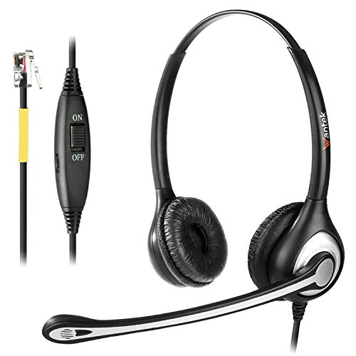 Wantek Corded Telephone Headset Dual with Noise Canceling Mic Work For